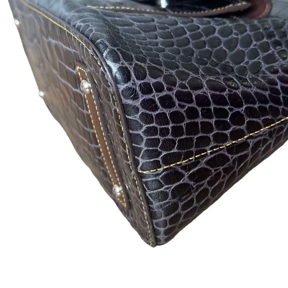 DOONEY & BOURKE Brown Crocodile Embossed Leather Hobo Shoulder Handbag